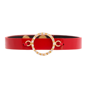 دستبند طلا چرمی قرمز دایره بزرگ
