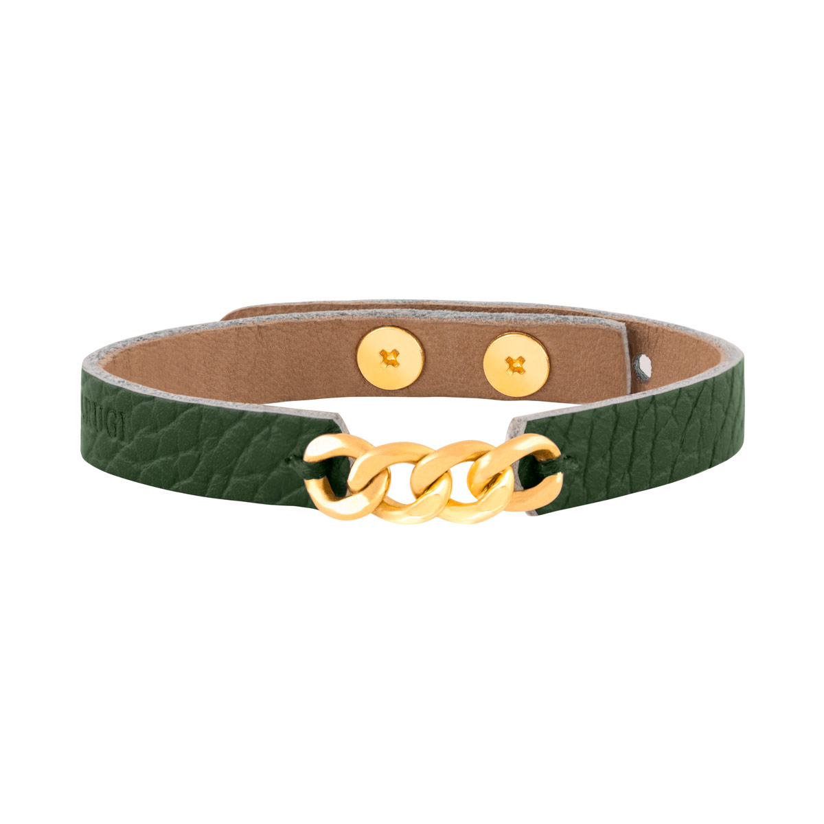 دستبند طلا چرمی سبز چهار حلقه کارتیه