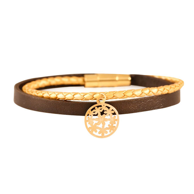 دستبند طلا چرمی دانه برف و دایره