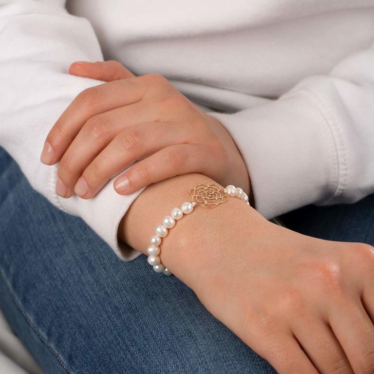 دستبند طلا سنگی گل رز