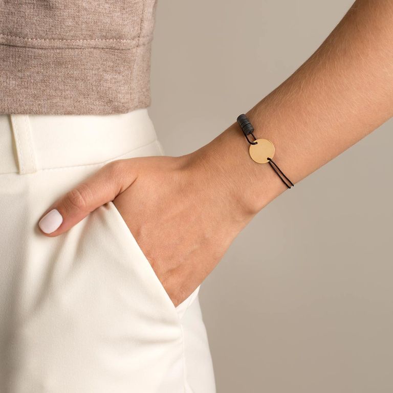 دستبند طلا بافت دایره حکاکی متوسط و حدید