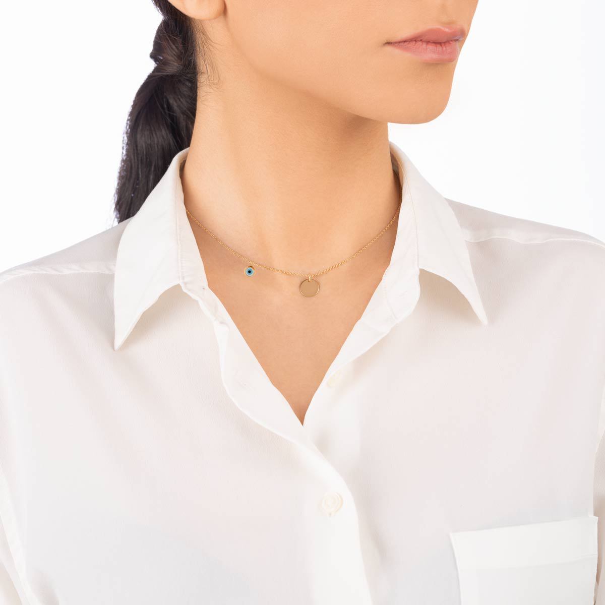 گردنبند طلا دایره حکاکی و چشم