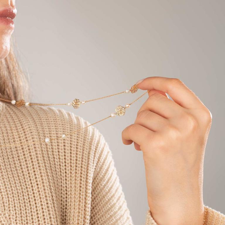 گردنبند طلا ده گل رز و مروارید