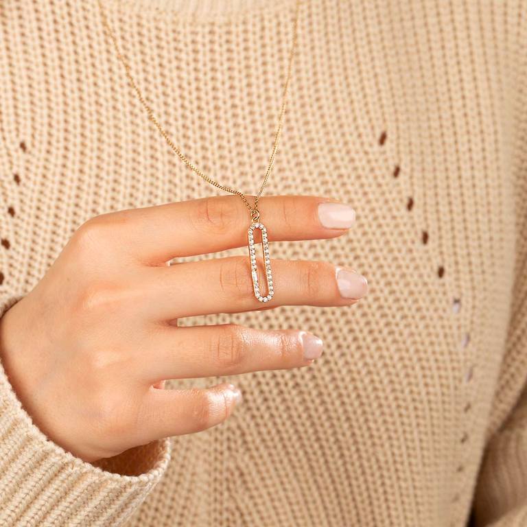 گردنبند طلا بیضی تک نگین باگت