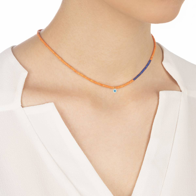 گردنبند طلا سنگی نارنجی چشم