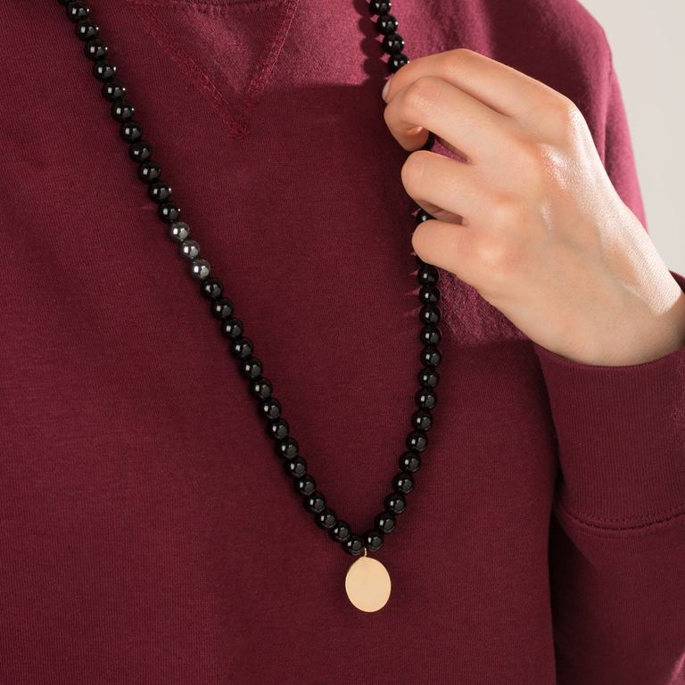 گردنبند طلا سنگی دایره حکاکی بزرگ