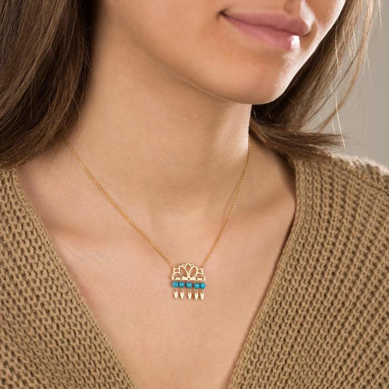 گردنبند طلا گل اسلیمی و فیروزه