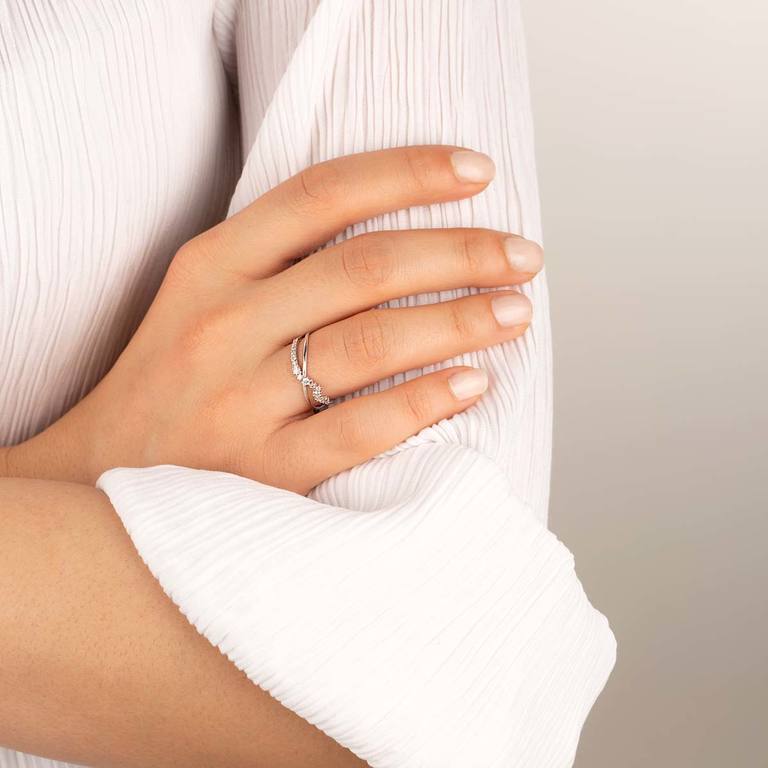 انگشتر طلا سفید دو رینگ موج