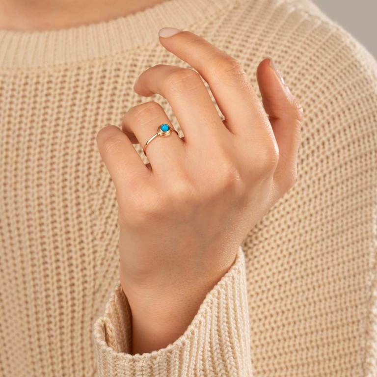 انگشتر طلا دایره فیروزه