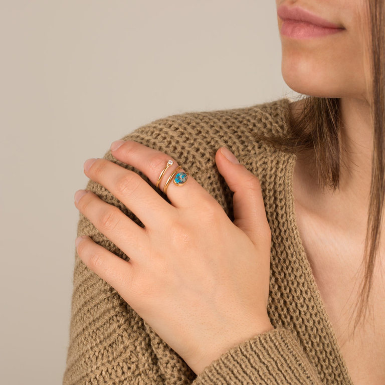 انگشتر طلا دو رینگ فیروزه و لونا