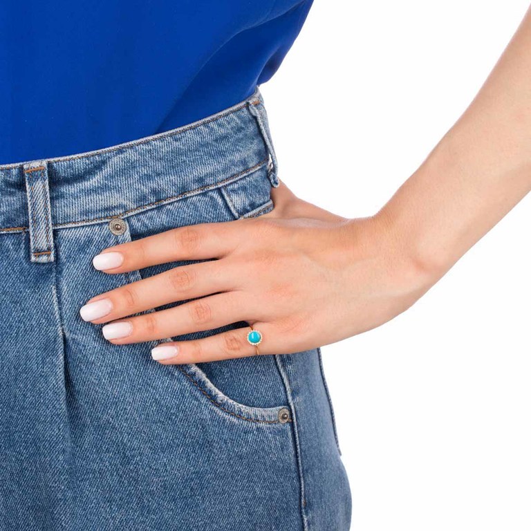 انگشتر طلا تک رینگ دایره مینِلاوا فیروزه